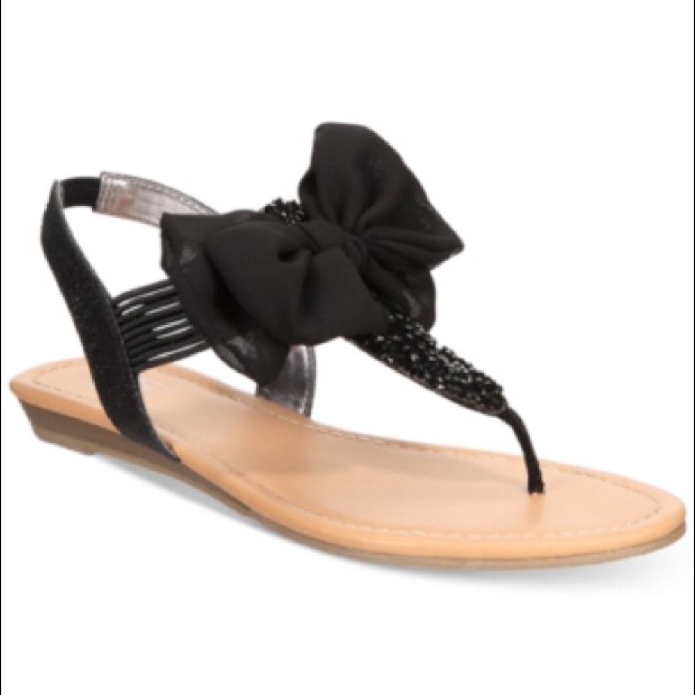 Material Girl Black Glitter Bow Sandals